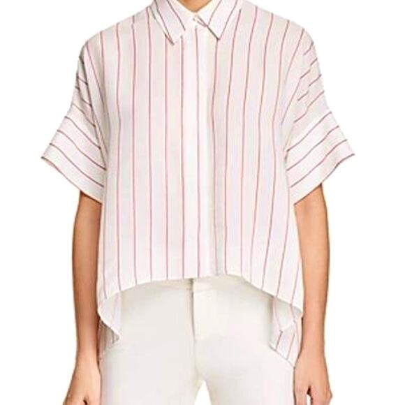 ALICE & OLIVIA White Button Up Shirt with Red Stripes – Small - Picture 1 of 10